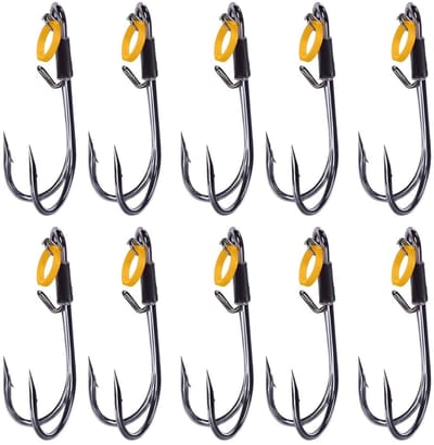 Dailygoods- Vishaken Dubbel 10 Stuks - Koolstofstaal - Herbruikbaar - Voor Garnalen - Vissen Vangen - Vermindert Vissterfte - Haak