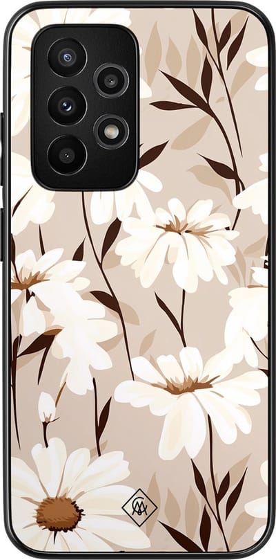 Casimoda® hoesje - Geschikt voor Samsung Galaxy A52 5G - In Bloom - Zwart TPU Backcover - Planten - Bruin/beige