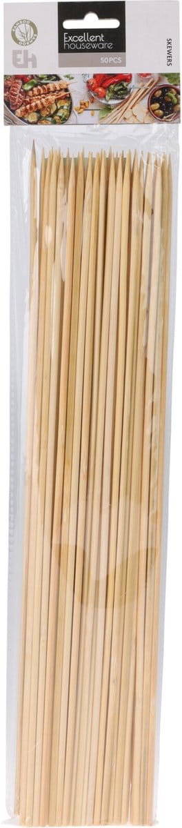 Excellent Houseware BBQ Sate/spiesjes prikkers - 50x - bamboe hout - 40 cm - spiezen - satestokjes