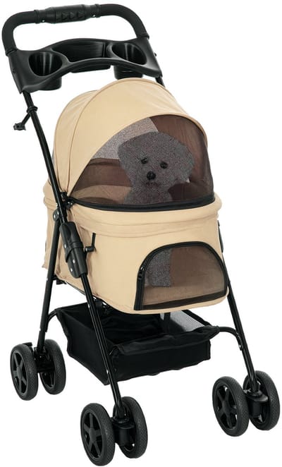 PawHut Hondenbuggy Inklapbaar met Veiligheidsgordels - Hondenkar - Buggy voor Honden - Kaki