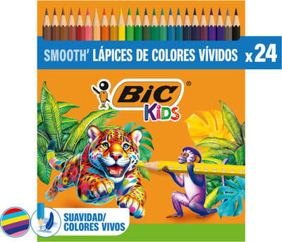 BIC Kids Kleurpotloden voor Tekenen, Kleuren en School - Kinderen - Verschillende Kleuren - Potlood - 24 Stuks