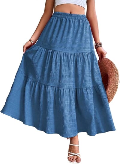 Zomerse Boho Chic Maxi Rok voor Dames, Hoge Taille, Elastische A-Lijn, Vloeiende Stijl voor Strand en Vakantie