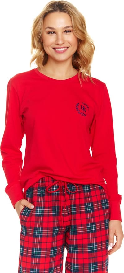 Doctor Nap Dames Pyjama Katoen Flanel Lange Mouw Lange Broek Winter Kerst Matching Gezin Familie DN Rood PM.7127 36 / S