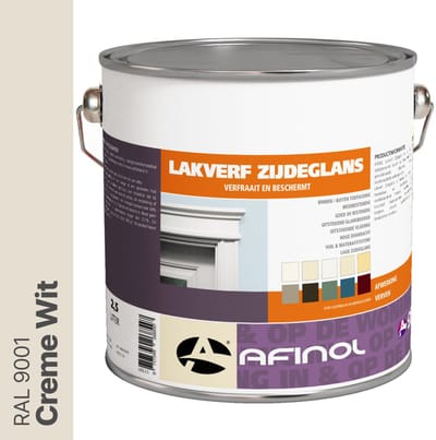 Afinol Zijdeglans Lakverf Creme Wit (RAL 9001) 2,5 liter - Houtverf Binnen - Houtverf Buiten - Lak Geschikt voor Hout, Metaal en Kunststof - Metaalverf - Meer dan 9.000 kleuren