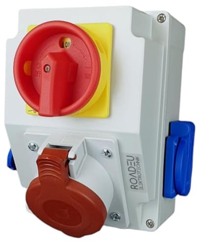 Contactdooscombinatie Stroomverdeler CEE 16A 5 Polig met 2x Schuko 230V en Vergrendelbare Hoofdschakelaar
