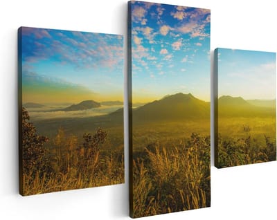 Artaza Canvas Schilderij Drieluik Bergen Met Mist In Thailand - 90x60 - Foto Op Canvas - Canvas Print