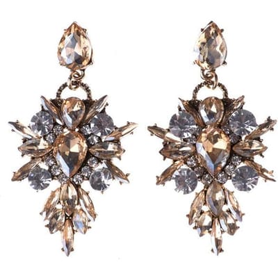 Boucles d'oreilles pendantes indiennes en gros cristal de style bohème pour femmes, bijoux tendance, strass, pierre, ethnique, mariage couleur champagne