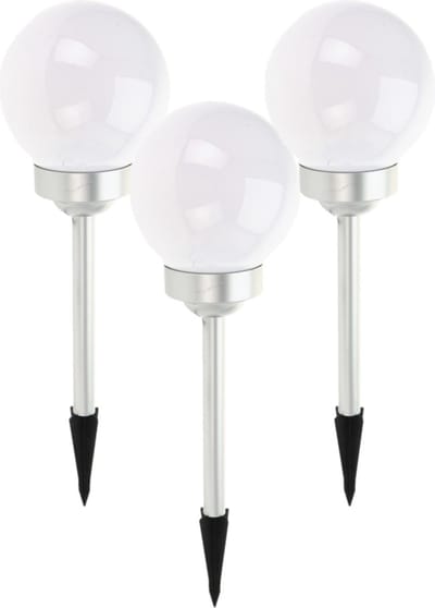 Pro Garden Solar tuinlamp/prikspot bol - 3x - op zonne-energie - dia 15 cm - Prikspots tuinverlichting - Lampjes