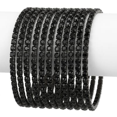 12 Zwartkleurige armbanden set voor dames – stapelbare bangles met glanzende steentjes – elegante sieraden set