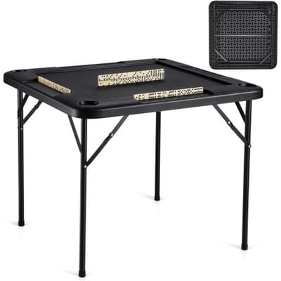 VEVOR Mahjongtafel, Opvouwbare Kaartentafel voor 4 Spelers met 4 Bekerhouders en 4 Chipcompartimenten, Draagbare Dominospeltafel met 1 Set Dominostenen voor Mahjong en Poke-puzzels