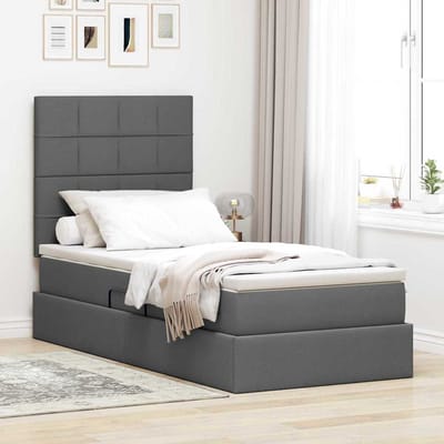 vidaXL - LED - opbergbed - met - matras - Donkergrijs - 100 - x - 200 - cm - Stof