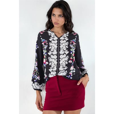 Bloemige V-hals Crêpe Blouse