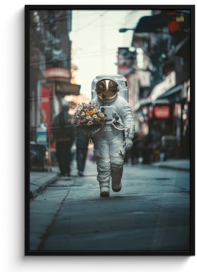 Poster in lijst - Fotolijst 80x120 cm - Posters - Boeket - Bloemen - Kleurrijk - Astronaut - Posterlijst zwart - Decoratie - Wanddecoratie woonkamer - Muurdecoratie slaapkamer