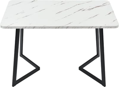 Zwart Wit Marmerlook MDF Eettafel Metalen Onderstel 117x68cm Voor Eetkamer Woonkamer Kantoor