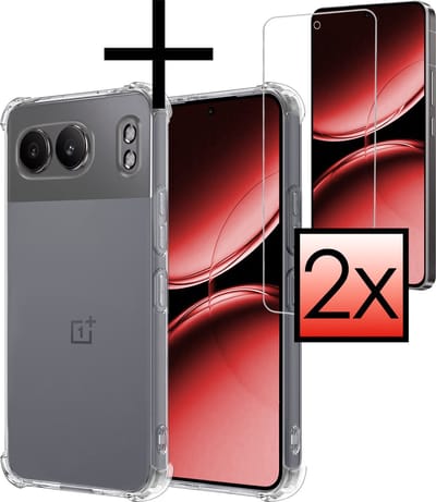 Hoesje - Met Screenprotector - 2 Stuks - Geschikt voor OnePlus Nord 4 - Sterk & Shockproof - Siliconen Case - Back Cover - Telefoon Hoes - Shock Proof - Transparant