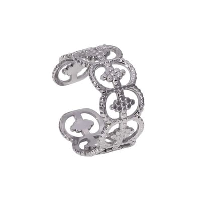 Aramat Jewels | Ringen | Stalen Verstelbare Ring - Polka Dot - 10mm Breed | Zilverkleur | |10mm | Staal | Volwassenen | Verkleurd niet