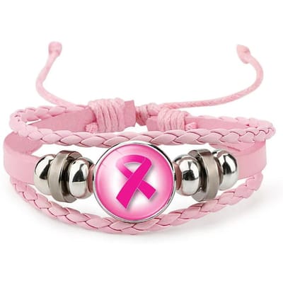 Bracelet Breloque Ruban Rose Pour Femmes Bracelet en Corde de Cuir Tressé Filles Sensibilisation au Cancer du Sein Espoir Bijoux Accessoires white