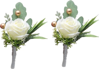 Rozen Boutonnières - Corsages Heren - Bruiloft Accessoires - Realistisch Uiterlijk - 9 cm Diameter - Wit