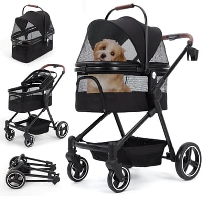 Opvouwbare 3-in-1 Huisdierbuggy voor Kleine Dieren tot 15 kg - Veilig en Comfortabel Reizen