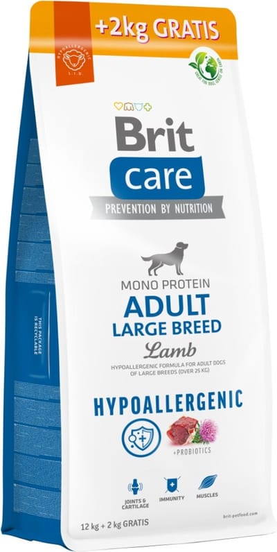 12 + 2 kg gratis! Brit Care Dog Hypoallergenic Adult Lam & Riist droogvoer voor honden - Hypoallergenic Adult Large Breed Lam & Rijst 14 kg