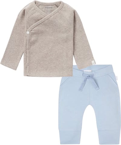 Noppies - Kledingset - 2 delig - Broek Naupli Lichtblauw - Shirt Nanyuki overslagshirt Taupe - Maat 44