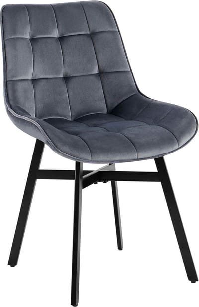 CLP Colby Eetkamerstoel - met leuning - keukenstoel - met zwart metalen frame - max. belasting 140 kg - Fluweel/donkergrijs
