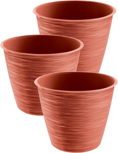 Prosperplast Plantenpot/bloempot paintstripe - 3x stuks - kunststof - rood - 15 x 12 cm - stijlvol