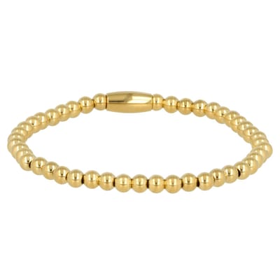 My Bendel - Elastische Goudkleurige Damesarmband 4mm - Goudkleurige Damesarmband met 4mm Stainless Steel Kralen - met Luxe Cadeauverpakking | Sieraden Voor Dames | Maat M