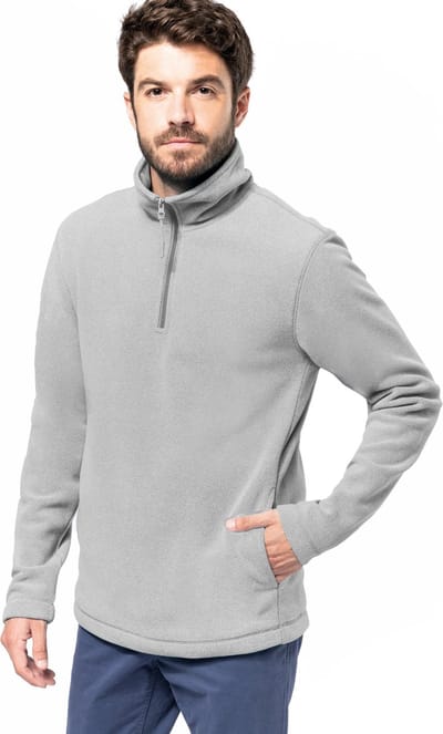 Kariban Fleece trui - lichtgrijs - halve ritskraag - warme winter sweater - heren - polyester M
