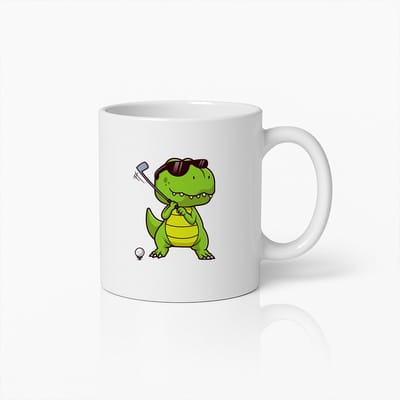 Coole Cartoon Dino die Golf Speelt Mok – Leuk en Uniek Cadeau voor Golf- en Dino Fans