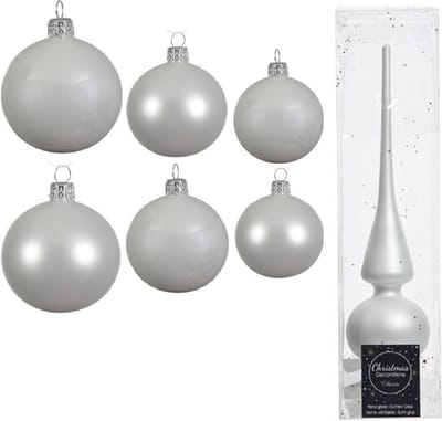 Groot pakket glazen kerstballen winter wit glans/mat 50x stuks - 4-6-8 cm incl piek mat 26 cm