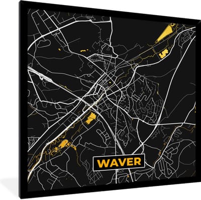 Fotolijst incl. Poster - Waver - Stadskaart - Plattegrond - Goud - Kaart - 40x40 cm - Posterlijst