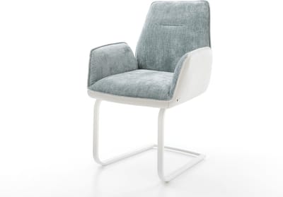 Sledestoel Zoa-Flex sledemodel vlak wit materiaalmix echt leer wit-pastelblauw pocketveer kern
