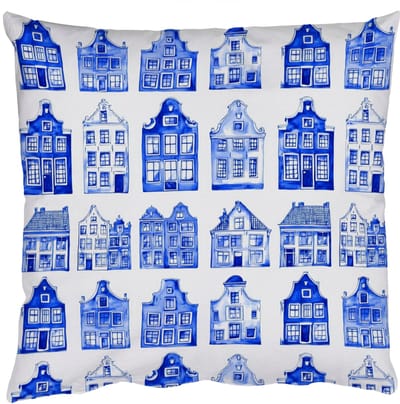 Sierkussens - Kussentjes Woonkamer - 50x50 cm - Patroon - Huizen - Blauw