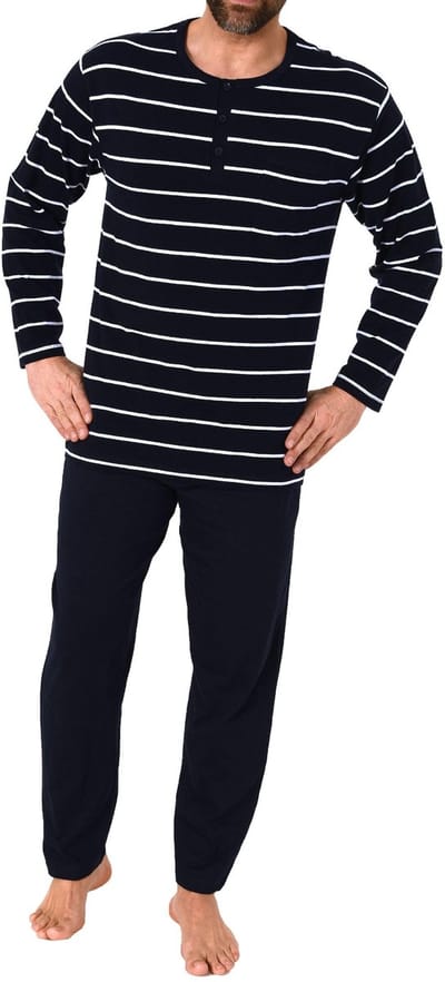 Herenpyjama met lange mouwen in casual streepjeslook - 212 101 90 740