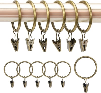 Set van 30 metalen gordijnringen met clips en haken, binnendiameter 32 mm, ideaal voor ramen, deuren en douchegordijnen