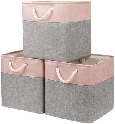 Dailygoods - Dailygoody - Opbergdozen - Opbergmanden - Multifunctioneel - Grijs/Roze - Kleding Organiseren - Set van 3 - Geschikt voor Kinderkamer