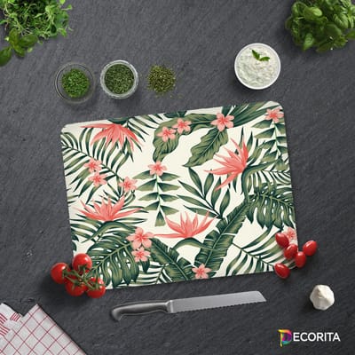Botanisch Patroon Tempered Glas Snijplank 30cm × 40cm - Glassnijplank