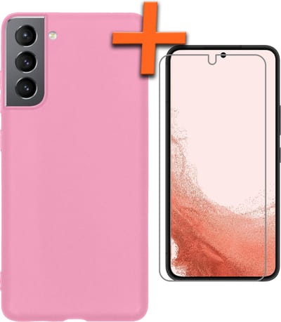 Hoes - Met Screenprotector - Geschikt voor Samsung Galaxy S22 - Sterk & Shockproof - Back Cover - Siliconen Case - Telefoon Hoes - Lichtroze