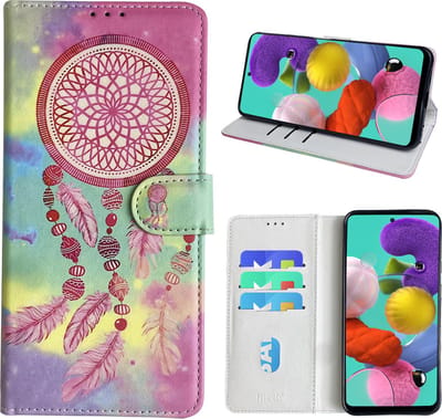 Hoesje geschikt voor Samsung Galaxy A51 Bookcase met dromenvanger print Roze