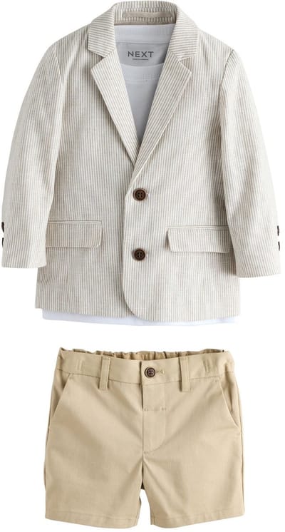 Next - Jongens - Set van blazer, T-shirt en shorts - Wit