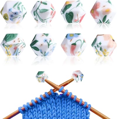 8-delige Mesh Stopper voor Breinaalden, Beschermkap met Groene Bloemenprint, Accessoires voor Breien, Geschikt voor Naalden van 3-9mm, Brei Stopper, Naaldbeschermer, Creatief Brei Gereedschap