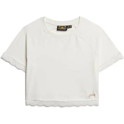 Superdry 90s Lace Trim Korte Mouw Top Veelkleurig M Vrouw