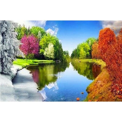 5D DIY Diamond Painting Vier seizoenen bomen Borduren Kruissteek Strass Mozaïek Home Decor 20X30CM blue