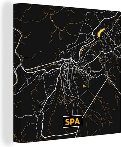 Canvas Schilderij Kaart - Spa - Plattegrond - Goud - Stadskaart - 20x20 cm - Wanddecoratie