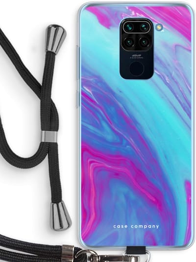 Case Company® - Hoesje met koord geschikt voor Xiaomi Redmi Note 9 hoesje met Koord - Zweverige regenboog - Telefoonhoesje met Zwart Koord - Bescherming aan alle Kanten en Over de Schermrand