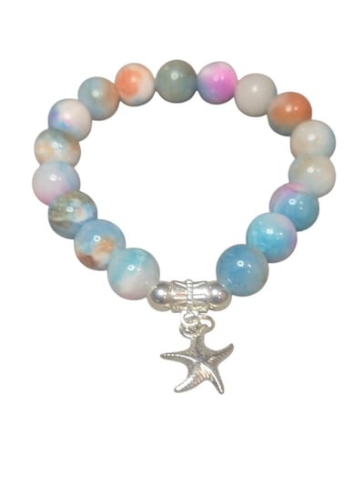 gekleurde agaat armband met zeester bedel.
