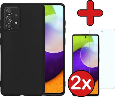 Hoesje - Met 2x Screenprotector - Geschikt voor Samsung Galaxy A52 - Sterk & Shockproof - Telefoon Hoes - Back Cover - Siliconen Case - Telefoonhoes - Zwart