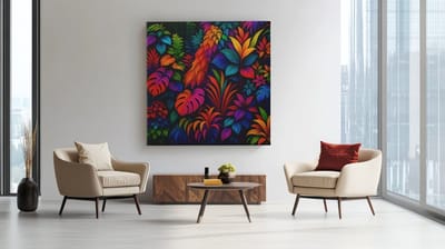 Vierkant Canvas Schilderij Tropische Bladeren - Kleurrijke Jungle - Moderne Natuur Kunst - Wanddecoratie - 40 x 40 cm