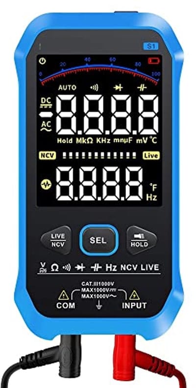 Digitale Multimeter 9999 Counts - AC/DC Spanning, Weerstand, Capaciteit en NCV Tester met Kleurendisplay
